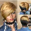 Short Human Hair Wigs for Black Women Short Blonde Bob Pixie Cut Wig Human Hair Short Wigs Human Hair Natural Straight Pixie Wig with Bangs Ombre Blond 1b/27# 8inch