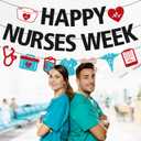 Happy Nurses Week Banner Thank You Nurses We Appreciate You Party Decoration for Doctor Medical Hospital Office Nursing School Graduation Party Supplies (Red and Blue)