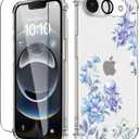 for iPhone 17e Case & iPhone 16e Case,[3 in 1] with Screen Protector & Camera Lens Protector, Clear Soft Shockproof Slim Floral Phone Cover for Women Girls 2025 6.1" (Magnolia/Blue)