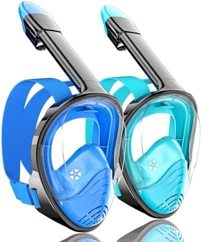 QingSong Full Face Snorkel Mask for Adults, Snorkeling Gear with 1 Camera Mount, 180 Degree Panoramic View Snorkel Set Anti-Fog Anti-Leak
