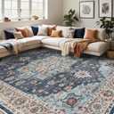 TOPRUUG Washable Oriental Area Rug - 12x15 Rugs for Living Room Soft Carpet for Bedroom Waterproof Floral Distressed Indoor Stain Resistant Non-Shedding Floor Carpets (Blue/Teal/Orange, 12x15)