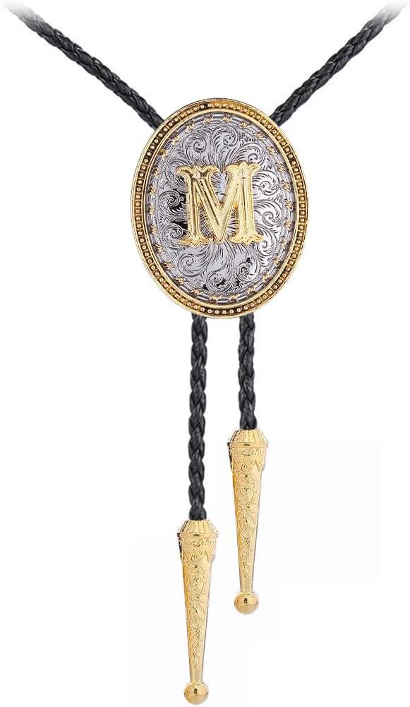 GelConnie Western Ties for Men Gold Bolo Tie Initial Letter A to Z Native American Bola Ties Cowboy Accessories for Men Women