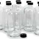 Vivaplex, 12, Clear, 16 oz Glass Bottles, with Lids