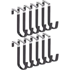 Over The Door Hooks, Door Hangers Hooks,Extra Long 5" Rustproof Organizer Hook with Soft Rubber Padding, No-Scratch Design for Towels, Robes, Coats, Bags (12 Pack Black)