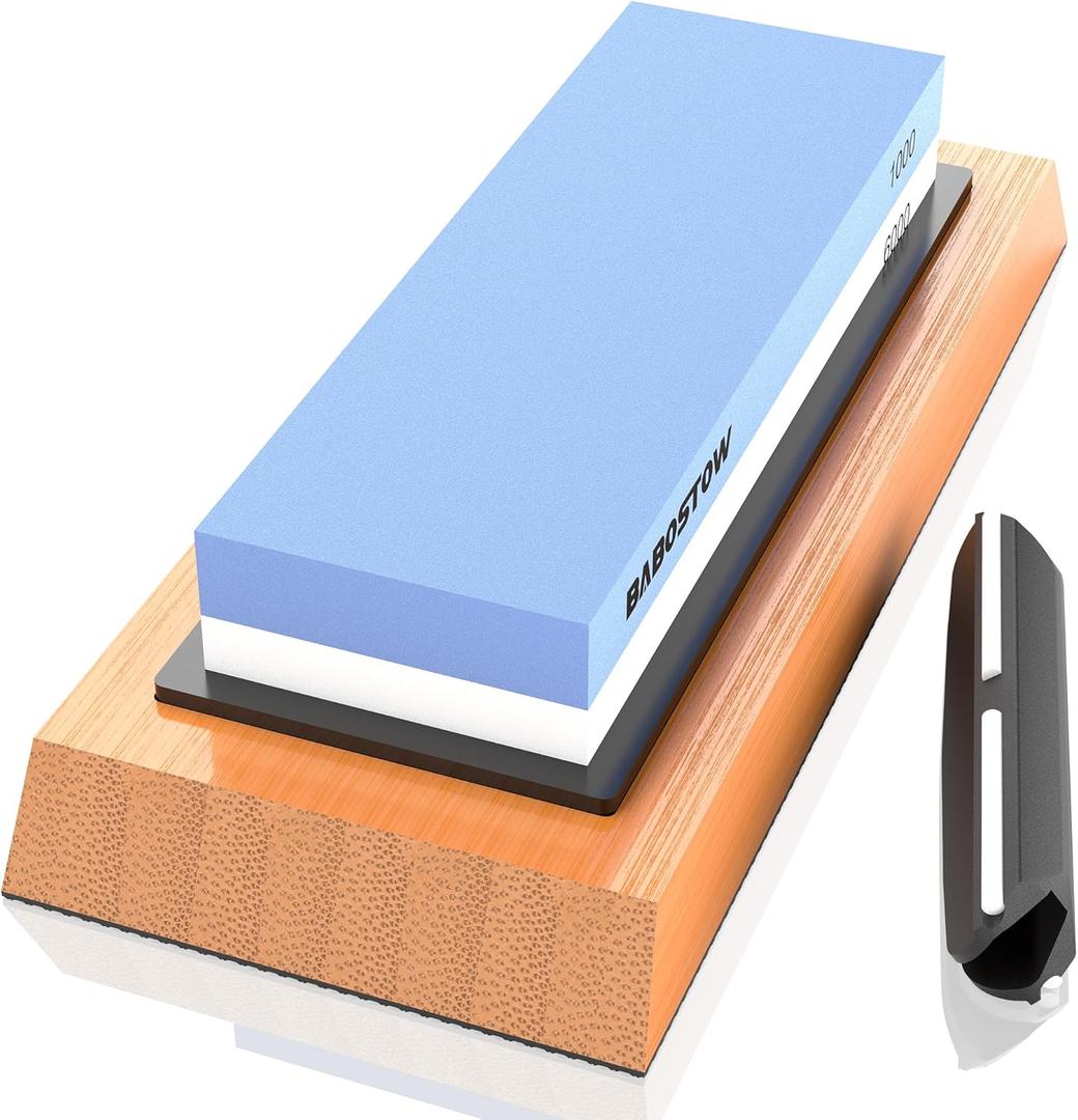 Premium Whetstone Knife Sharpening Stone 2 Side Grit 1000/6000 Waterstone- Whetstone Knife Sharpener- NonSlip Bamboo Base & Angle Guide