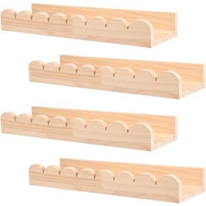 4PCS Wall Floating Shelves, Wood Scalloped Storage Display Shelf for Books, Toys, Photo Frames,Vases, Wall Mounted Ledge Book Organizer for Bedroom, Living Room (4PCS/Set)