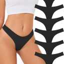 Sunm Boutique Cotton Thongs for Women, No Show Underwear for Women Pack, Sexy Low Rise Ladies Panties (Medium, 6 Pack - All Black)