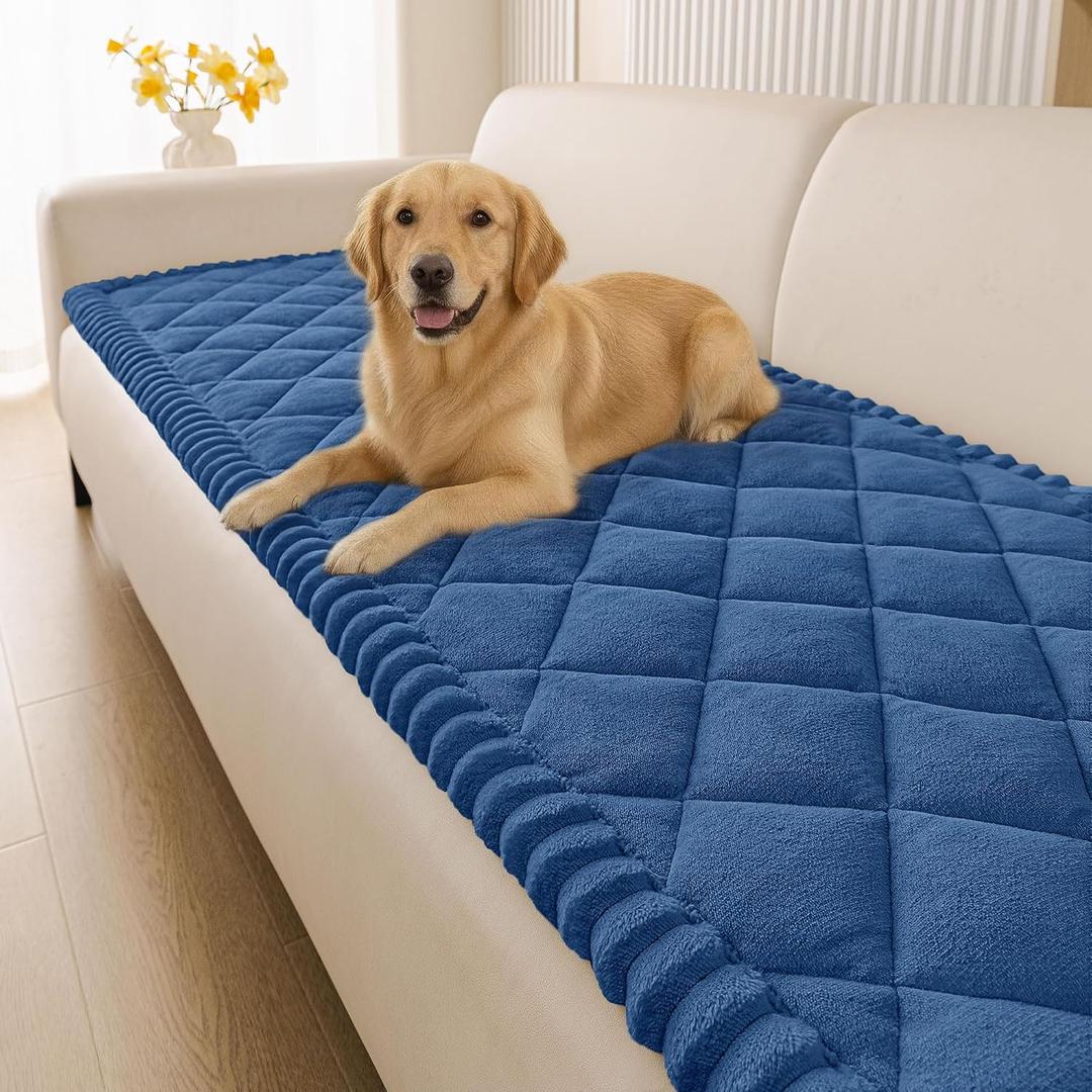 Smiry Fuzzy Couch Cover for Dogs, Non Slip Washable Pet Sofa Cover, Scratch Proof Hair Resistant Plush Sofa Slipcover, Pet Friendly Couch Cushion Protector for Cat, Navy, 27.6" x 47"