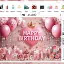 Pink Happy Birthday Backdrop Rose Gold Floral Heart Crown Balloon Elegant Photography Background Girls Princess Women Birthday Baby Shower Party Decor Banner Photo Supplies (7x5FT)