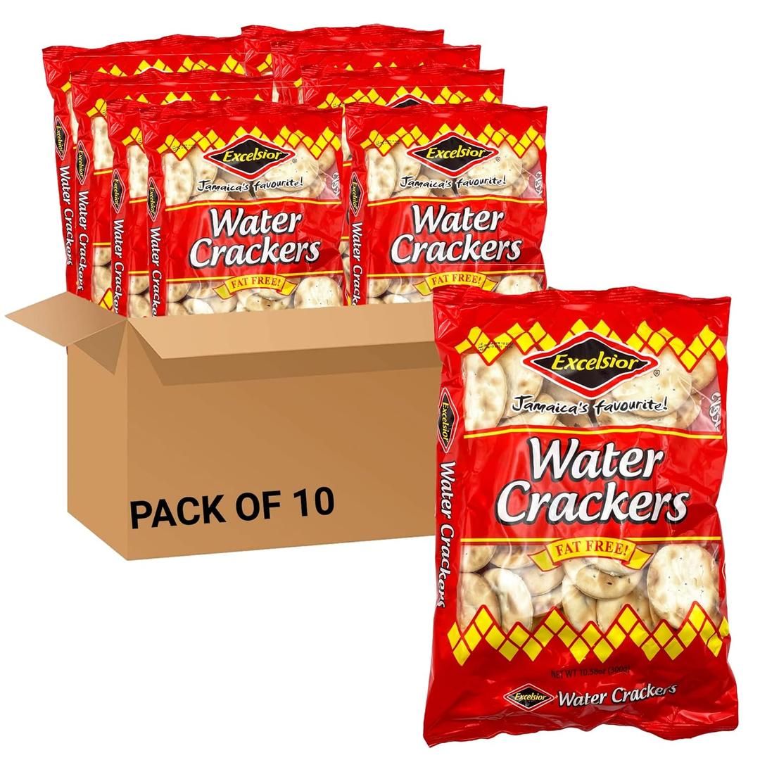 EXCELSIOR Water Crackers Genuine Jamaican Fat-Free Crackers 10.58 oz (Pack of 10), Best By Apr 07 2026
