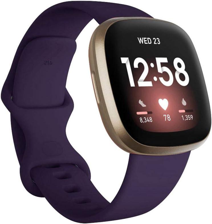Seleek Replacement Bands Compatible with Fitbit Versa 3 / Versa 4 / Sense/Sense 2, Silicone Adjustable Classic Accessory Wristband Fitness Straps for Women Men,Small and Large (Purpl)