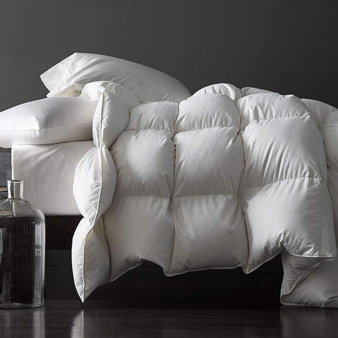 Royoliving Premium Feathers Down Duvet Insert Comforter Queen Size Heavyweight Thickened Winter White 100% Cotton Cover with Corner Tabs (90x90, 60 oz)