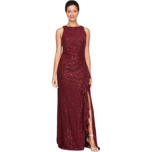 Alex Evenings Women's Long Sleeveless Mother of the Bride Dress W/Cascade Ruffle & Front Slit (4P, Wine Color)
