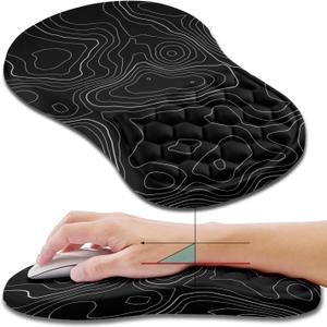 Hokafenle Ergonomic Mouse Pad Wrist Support, Wrist Rest Mousepad for Carpal Tunnel Pain Relief with Integrated Memory Foam Slope Massage Bulge (11.8 x 7.9 inch, Topographic Contour)
