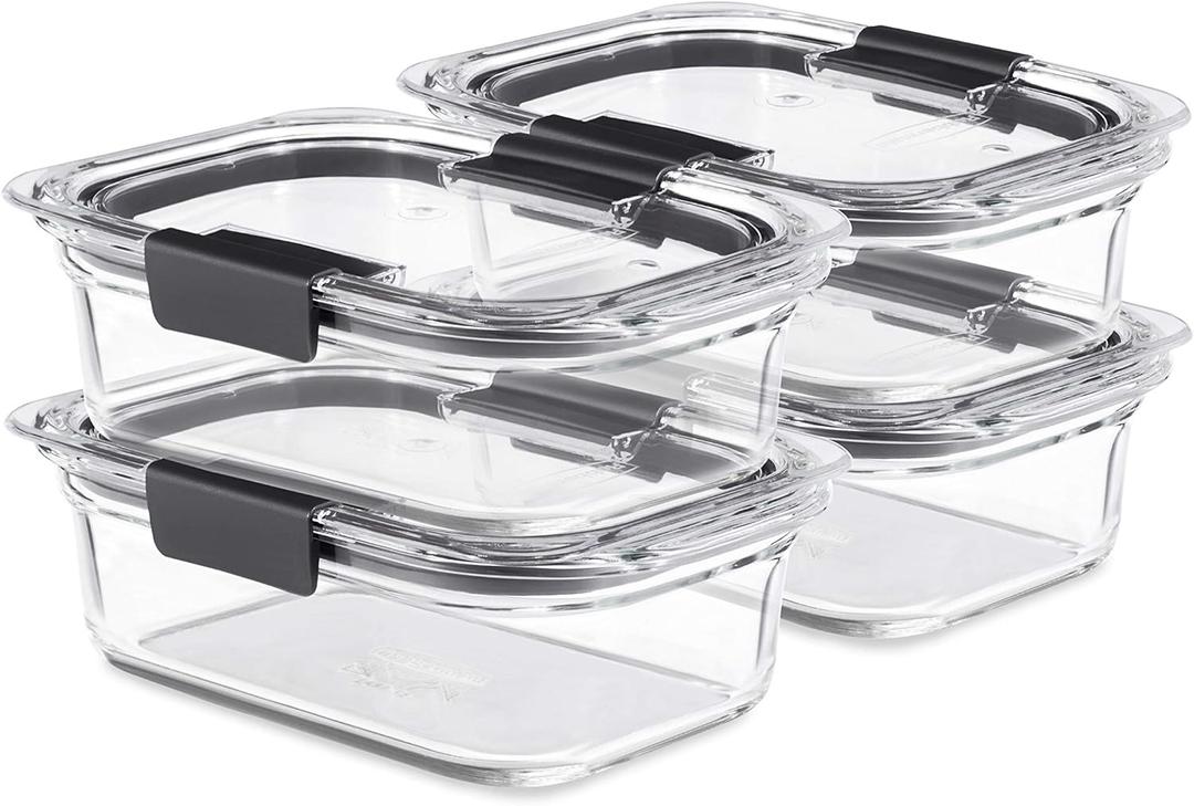 Rubbermaid Brilliance Glass Food Storage Containers, 3.2 Cup, Set of 4, BPA-Free, Leak-Proof, Clear