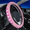 Ventilated Heart-Shaped Steering Wheel Cover with Anti-Slip Leather Grip. Compatible with Ford, Toyota, Honda, Nissan, and Chevrolet Vehicles for 14.5-15.2 inch Round Steering Wheels.