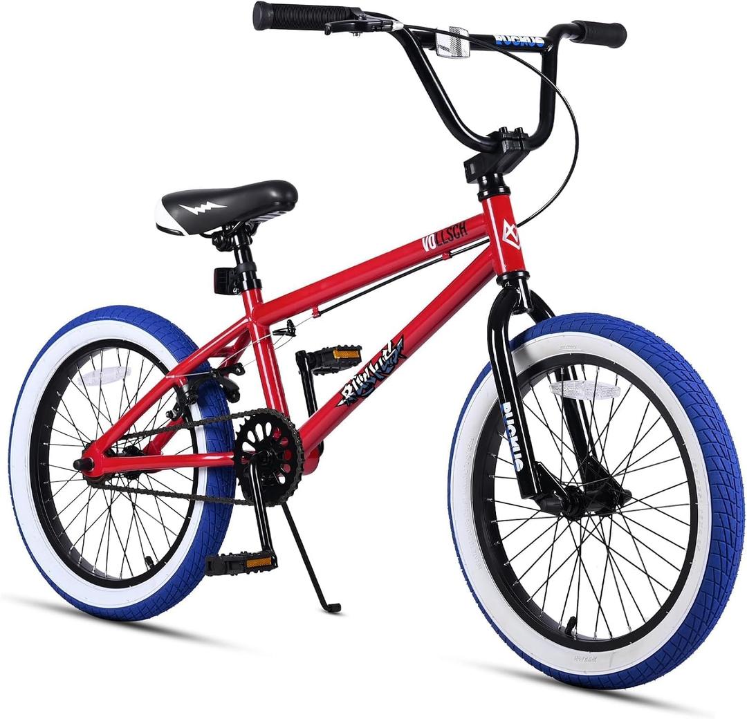 18 Inch Kids Freestyle BMX Bikes for 6-15 Years Old Boys Girls, Red Blue