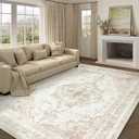 Vintage Area Rug 10x14 Indoor Living Room Beige Washable Medallion Large Carpet Traditional Retro Accent Throw Rug Low Pile Non Slip Distressed for Office Dining Room Bedroom (10' x 14' (Rectangular), Distressed | Beige)