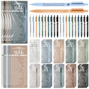 Feifeiya 25 Sets Christian Gift Bulk Christian Pens Bible Verse Emergency Numbers Bookmarks Welcome Church Pastor Appreciation Gift for Coworker Sunday School Favors(Boho Color,English)