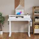 White Electric Standing Desk with Drawers - 40 Inch Small Standing Desk with Shelf Monitor Stand Storage Height Adjustable for Home Office, Study Writing Girls Computer Sit Stand Desks for Bedroom