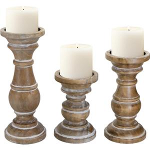 Candle Holder for Pillar Candle Set of 3, Farmhouse Wood Candle Holder, Rustic Wooden Candle Stand, Vintage Small Wooden Candlestick HoldersDecorative for Living Room, Table Centerpiece (Rusticbrown)