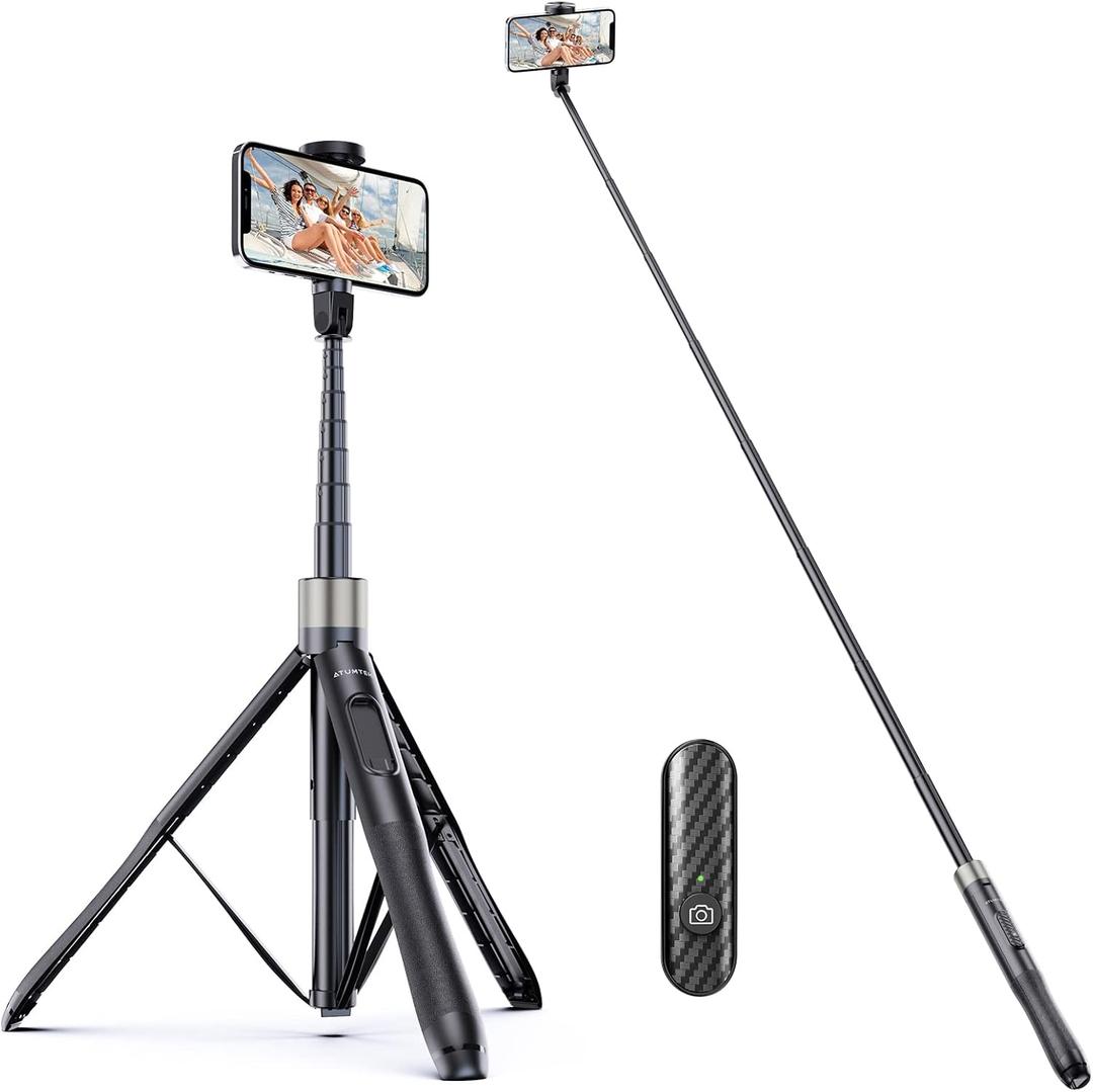 ATUMTEK 65" Selfie Stick Tripod, All in One Extendable Phone Tripod Stand with Bluetooth Remote 360 Rotation for iPhone and Android Phone Selfies, Video Recording, Vlogging, Live Streaming, Black