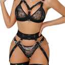 Lilosy Sexy Chain Strappy Garter Belt Women Lingerie Set Rave Outfits, L