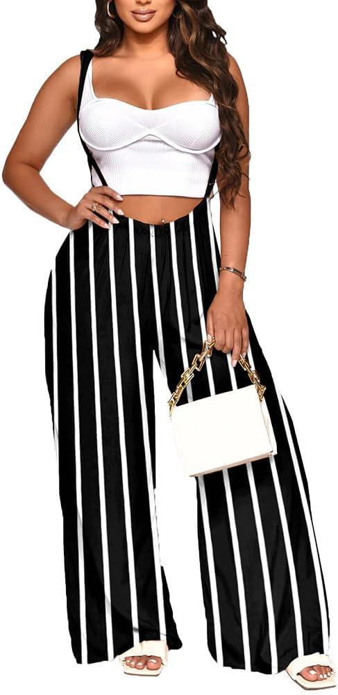 Nimsruc Womens Jumpsuit Casual Loose Sleeveless Adjustable Spaghetti Straps Wide Leg Pants Baggy Overalls With Pockets (Black, M)