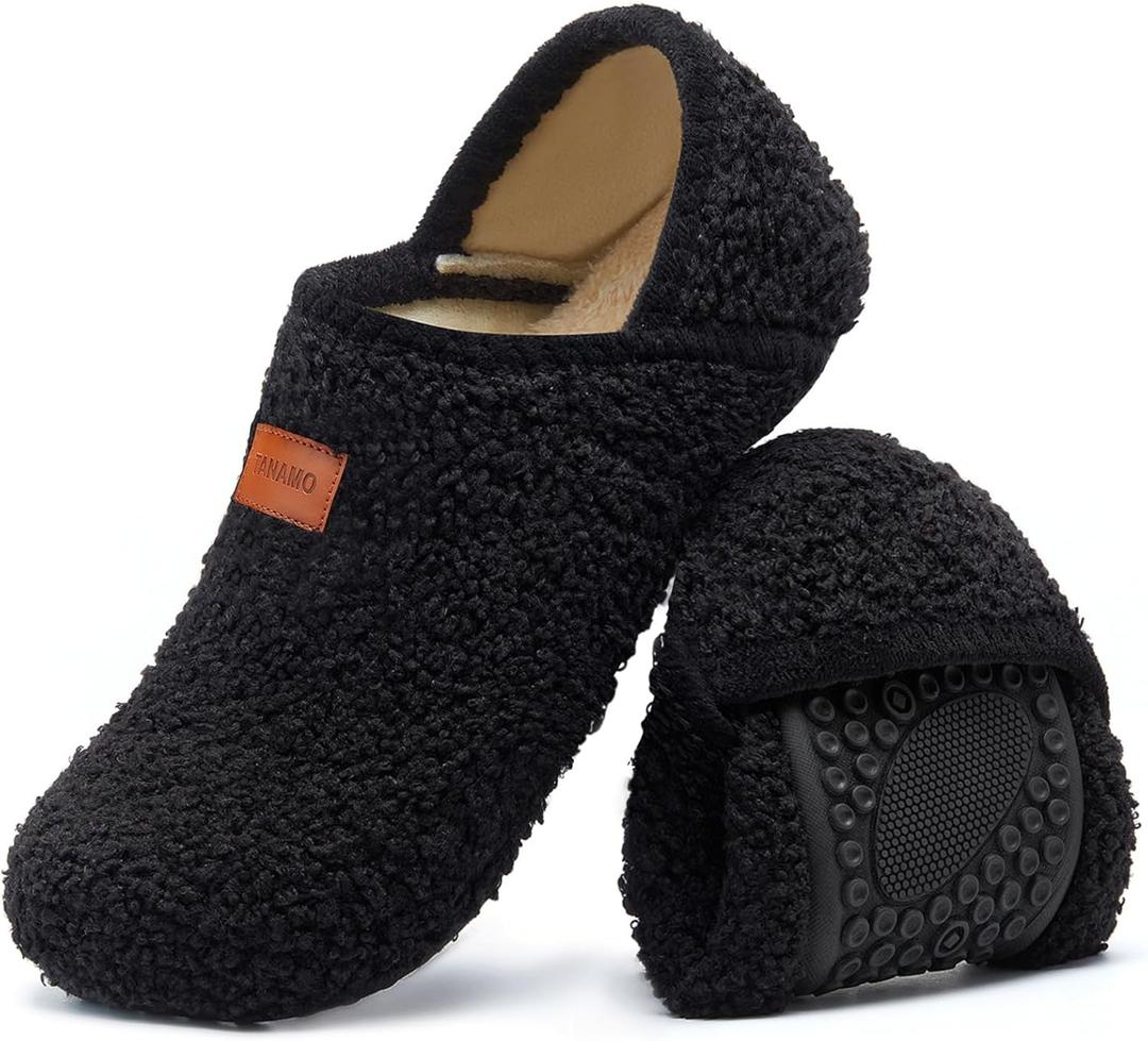 Tanamo House Slippers for Women Men Indoor Barefoot Slippers Socks Slip on House Shoes Cozy Comfy Slippers for Home Bedroom Travel Yoga (9-10 Women/8-9 Men, Black)
