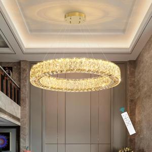 YLKP 32 Inch Chandelier Glam Dimmable LED Crystal Chandeliers Luxury Round Pendant Lighting Fixtures for Dining Room Bedrooms Gold