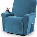 Asnomy Recliner Chair Covers Lazy Boy Recliner Covers with Pockets Stretch Velvet Couch Cover Slipcovers 1-Piece Furniture Protector for Dogs Cats(Recliner,Peacock Blue)