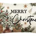 AVOIN colorlife Merry Christmas Eucalyptus Red Berries Throw Pillow Cover, 12 x 20 Inch Winter Holiday Cushion Case Decoration for Sofa Couch