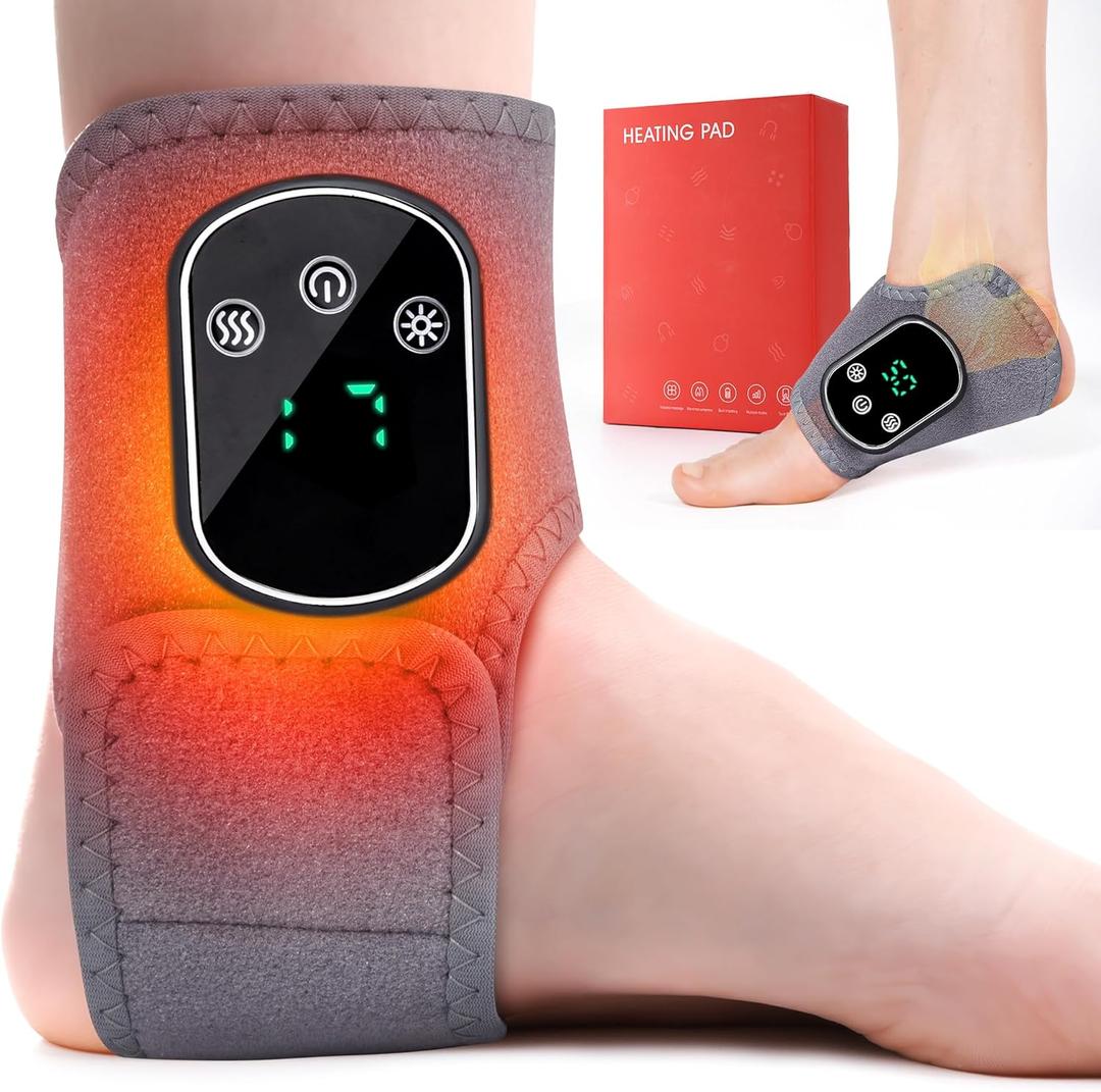 UOTT Foot and Ankle Massager for Foot Renew, Triple Method Massager for Heel, Arch & Ankle Refresh, Adjustable Heat & Vibration Level, Portable and Easy Use, Includes Extension Strap (1pcs)