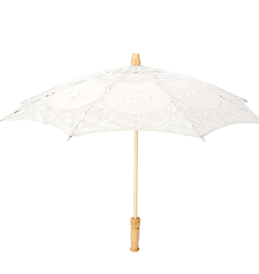 Embroidery Parasol Handmade Lace Flower Bride Umbrella Wedding Bride Photography Umbrella(L-Beige)