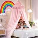 Kertnic 31.5inch Large Dome Bed Canopy for Girls, Double Layer Dreamy Ruffle Princess Canopy, Bedroom Hanging Tent Kids Reading Nook Canopies,Full Queen Bed Canopy Curtain (Beige Pink)