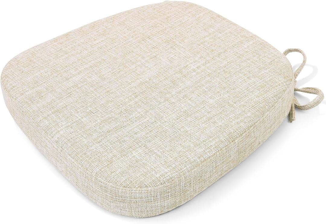 SINOSSO Thickened 2.5" Dining Chair Cushion, Soft Blended High Density Support Foam Kitchen Seat Cushion with Ties, U-Shaped Non-Slip Indoor Chair Pad, 16.5" x 16", 1 PCS, Beige, 16.5x 16.1x 2.5"-1pcs