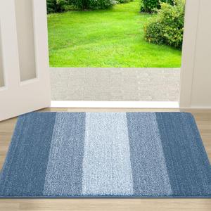 Kitinjoy Indoor Outdoor Door Mat, 30x17 Non-Slip Absorbent Dirt Trapper, Low-Profile Washable Inside Entrance Front Floor Mat, Sturdy Soft Entry Doormats for Entryway, Light Blue