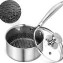 AuFranc Hybrid Nonstick 1 Quart Stainless Steel Saucepan with Glass Lid, Induction Sauce Pan with Honeycomb Carving, Non-stick Sauce Pot Compatible with All Cooktops, Dishwasher Safe, Non-Toxic