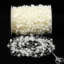 Ferreve 300 ft Acrylic Beige String Beads Roll, 8 mm and 3 mm Mixed Fishing Line Artificial Pearl Garland Christmas Decoration for Home Decor Party Supplies DIY Crafts Wedding Bridal Bouquet