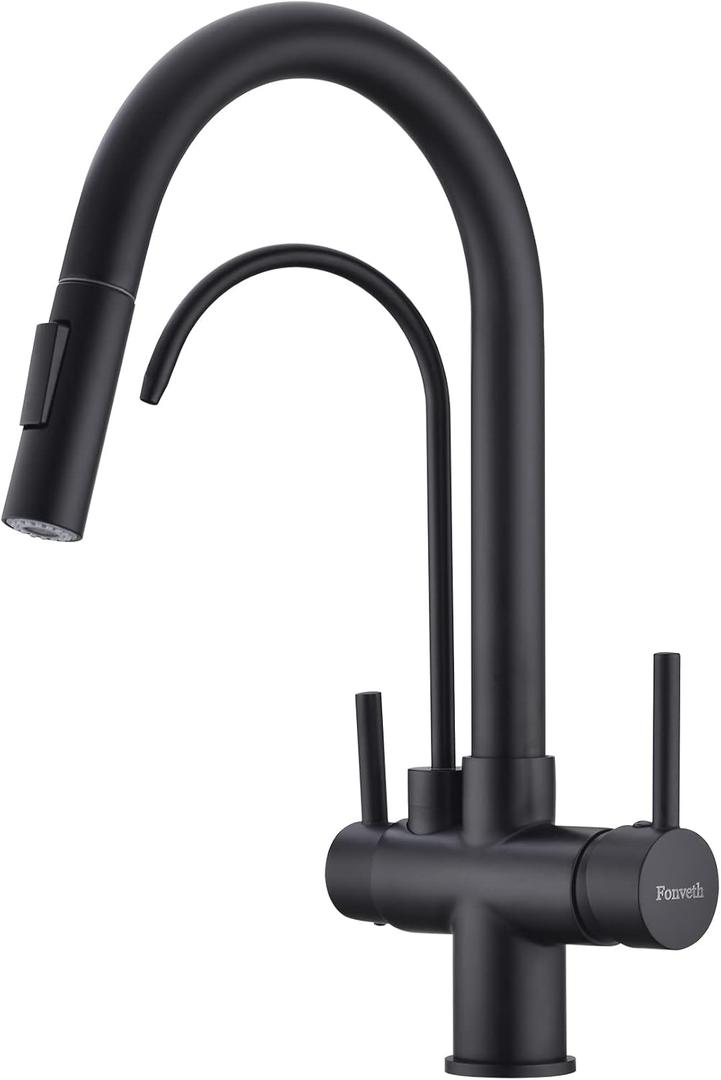 Matte Black Kitchen Faucet with Pull Down Sprayer, Black Kitchen Sink Faucet with Drinking Water Faucet,2 Handle 3 in 1 Water Filter Purifier Faucets