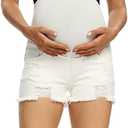 Foucome Women's Maternity Jean Shorts Fit Belly Denim Shorts Pregnancy Summer Casual Short Pants, L