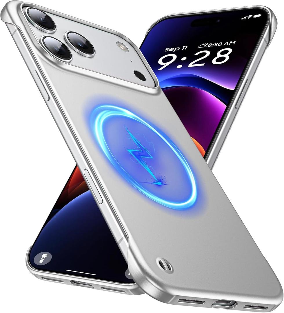Magnetic Ultra Thin Frosted Designed for iPhone 17 Pro Max Frameless Case 6.9 inch [Compatible with MagSafe] Slim Minimalist Lightweight Matte Hard Cover Protective Borderless Case- Silvery