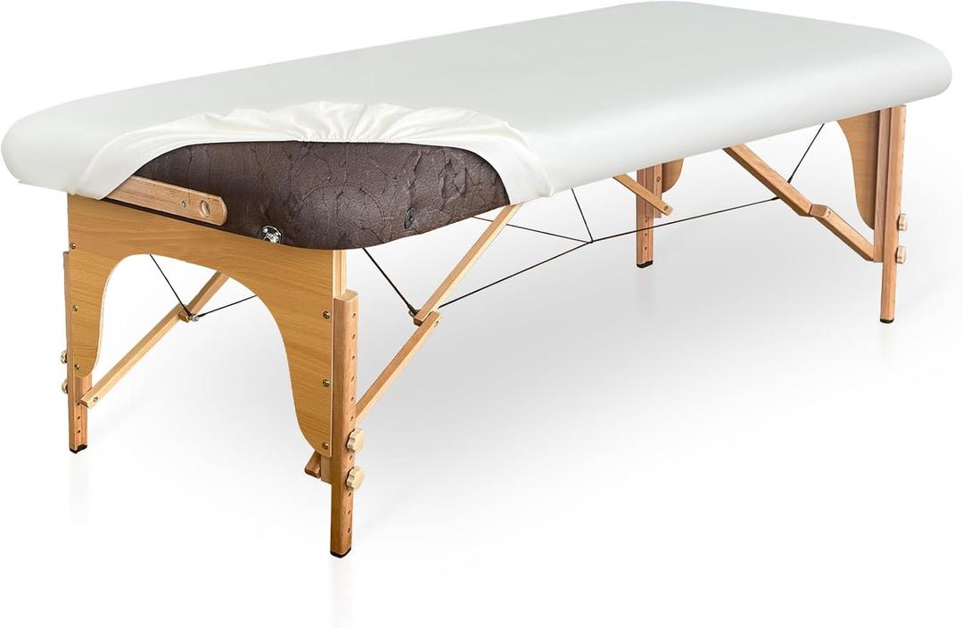 PU Leather Massage Table Cover Wipeable Vinyl Massage Table Cover Waterproof & Oilproof Lash Bed Covers Fitted 32" Wide (White, 1 PCS) (Cream)