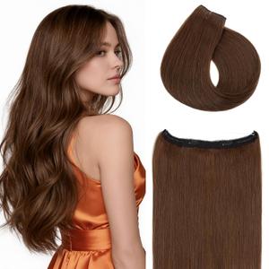 Rich Choices Halo Hair Extensions Real Human Hair Remy Hairs Halo Extension for Women Invisible Wire One Piece Clip in Hairpiece 18 Inch Straight-#4R Medium Brown