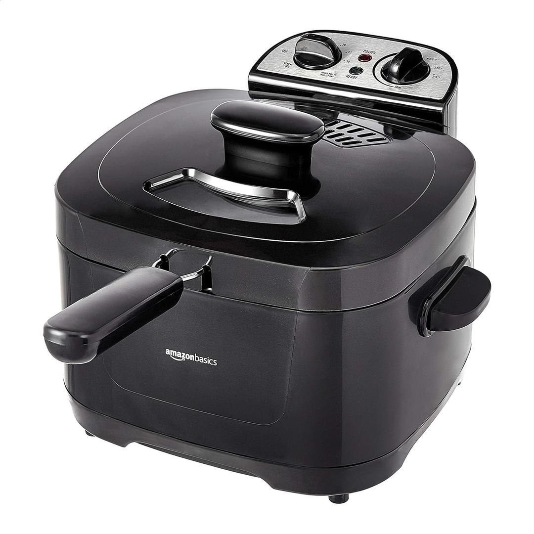 Amazon Basics 2.1-Qt (2.0L) Electric Deep Fryer with 8-Cup Oil Capacity, Timer, Adjustable Temperature, Easy Draining Basket, Viewing Window, 1500W, Black