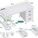 AODK 51 Inch Computer Desk with Drawers & USB Power Outlets - Reversible Home Office Desk with Storage Shelves, Work from Home, Modern Work/Writing/Study Table for Bedroom, White, 51.18 inches x 18.9 inches x 29.72 inches
