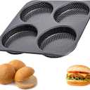 Hamburger Bun Pan, 5 Inch Perforated Non-Stick Carbon Steel Hamburger Mold, Jumbo Round Baking Pan for Homemade Hamburger Buns Meat Pie Bread Mini Pizza