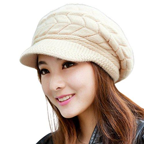HINDAWI Women Winter Warm Knit Newsboy Hat Wool Snow Caps with Visor, Beige