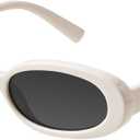 mosanana Retro Tiny Oval Sunglasses for Women with Small Face Narrow Style MS52360 (C3 White)