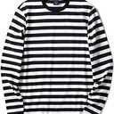 Zengjo Men's Casual Cotton Spandex Striped Crewneck Long-Sleeve T-Shirt Basic Pullover Stripe tee Shirt, Large
